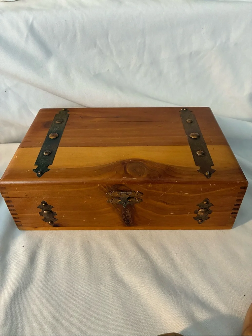 Cedar/Copper Wooden Keepsake Box with Metal Accents - Warm Honey Tongue/Groove